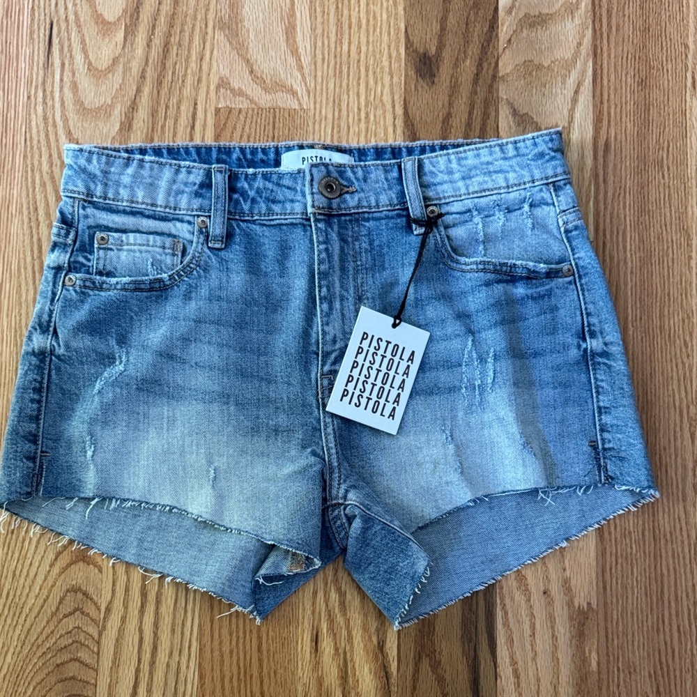 Pistola Distressed Blue Jean Shorts
